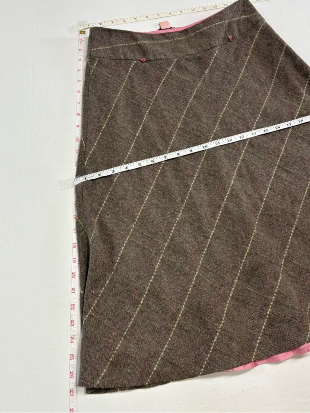 Monsoon Vintage Wool Blend A-Line Midi Skirt Brown Cream Windowpane Check Plaid - Picture 6 of 7